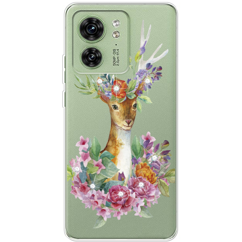Чехол со стразами Motorola Edge 40 Deer with flowers