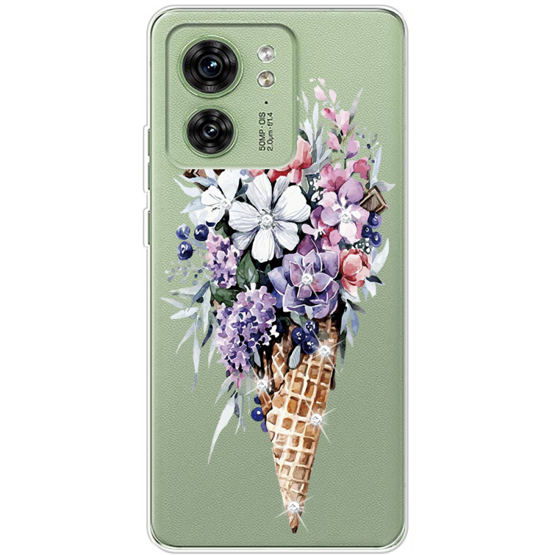Чехол со стразами Motorola Edge 40 Ice Cream Flowers