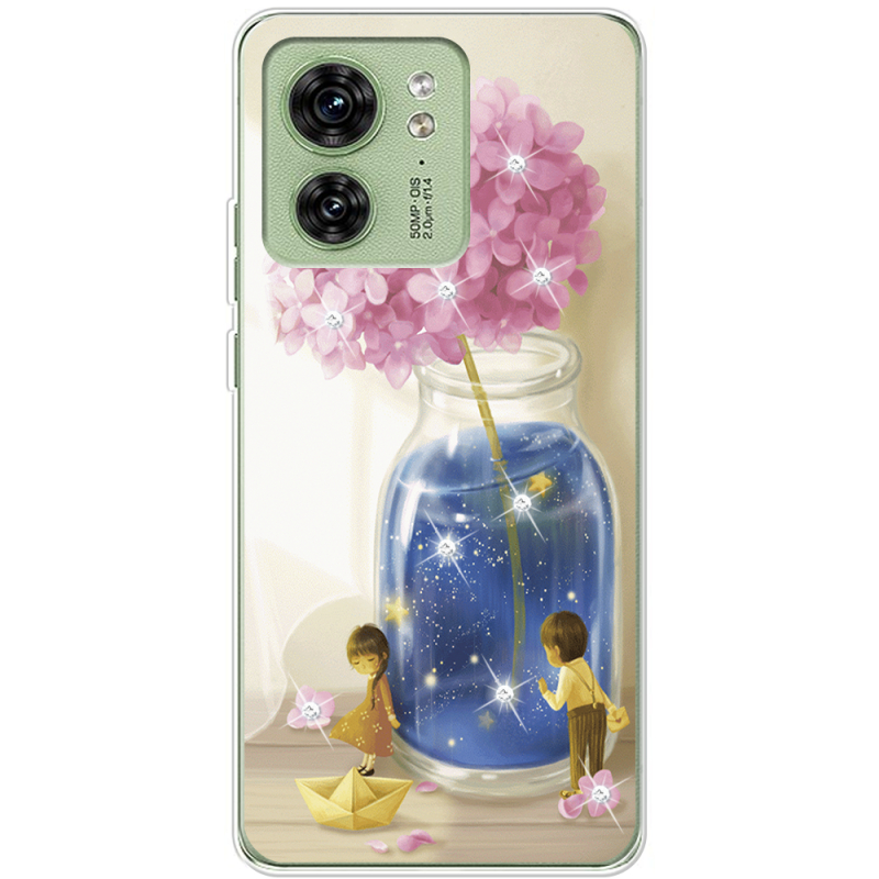 Чехол со стразами Motorola Edge 40 Little Boy and Girl