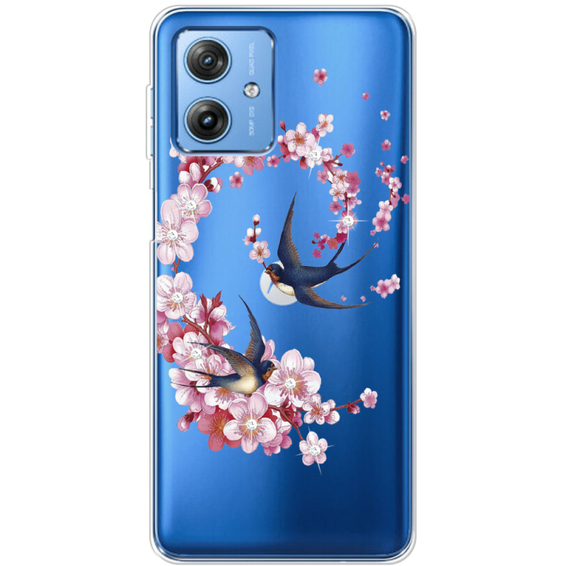 Чехол со стразами Motorola G54 5G Swallows and Bloom