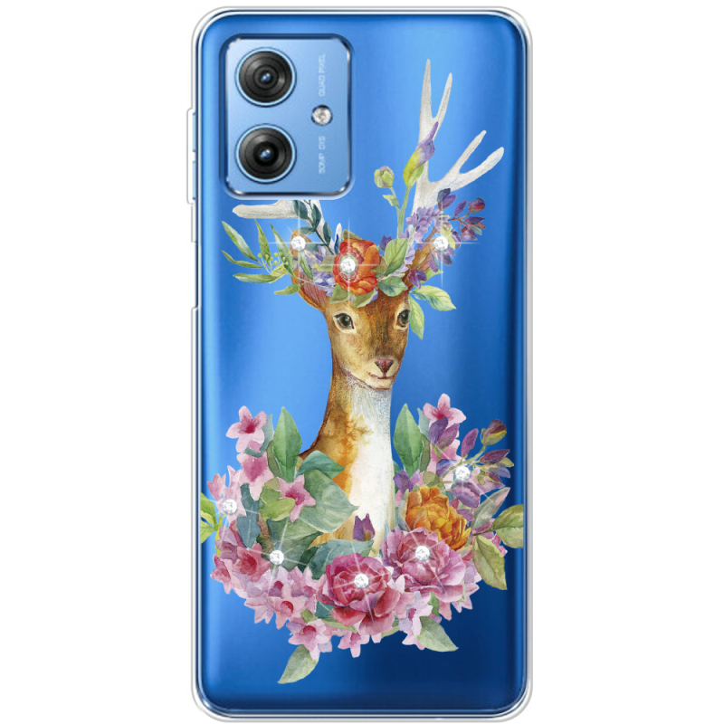 Чехол со стразами Motorola G54 5G Deer with flowers