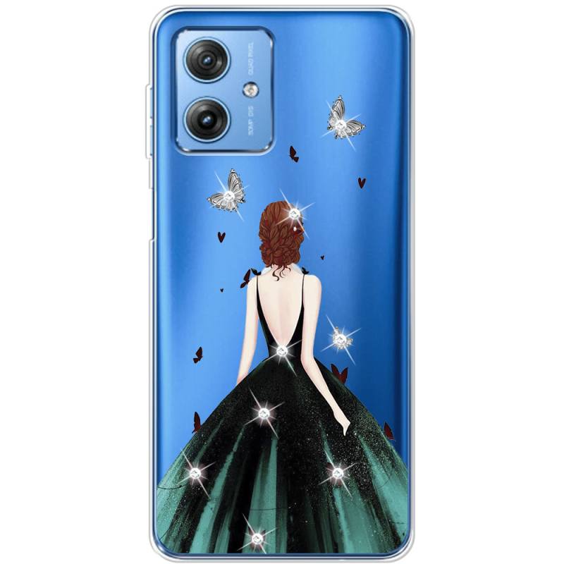 Чехол со стразами Motorola G54 5G Girl in the green dress