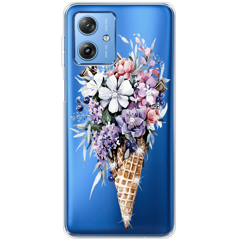 Чехол со стразами Motorola G54 5G Ice Cream Flowers