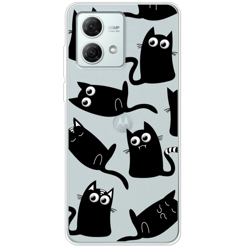Прозрачный чехол BoxFace Motorola G84 с 3D-глазками Black Kitty