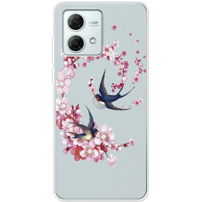 Чехол со стразами Motorola G84 Swallows and Bloom