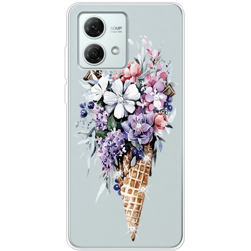 Чехол со стразами Motorola G84 Ice Cream Flowers