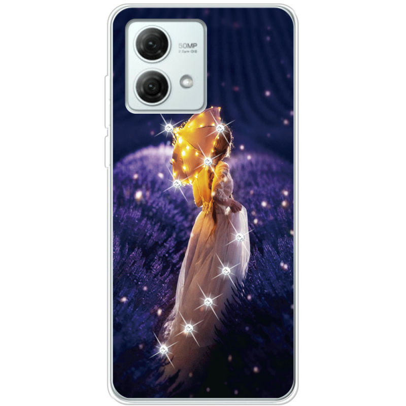 Чехол со стразами Motorola G84 Girl with Umbrella