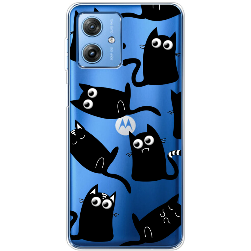 Прозрачный чехол BoxFace Motorola G54 Power с 3D-глазками Black Kitty