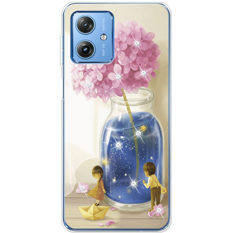 Чехол со стразами Motorola G54 Power Little Boy and Girl