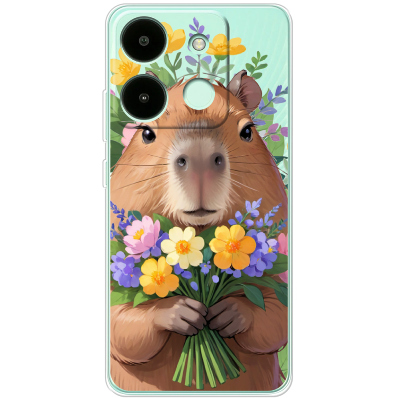 Прозрачный чехол BoxFace Infinix Smart 7 HD Капибара з квітами