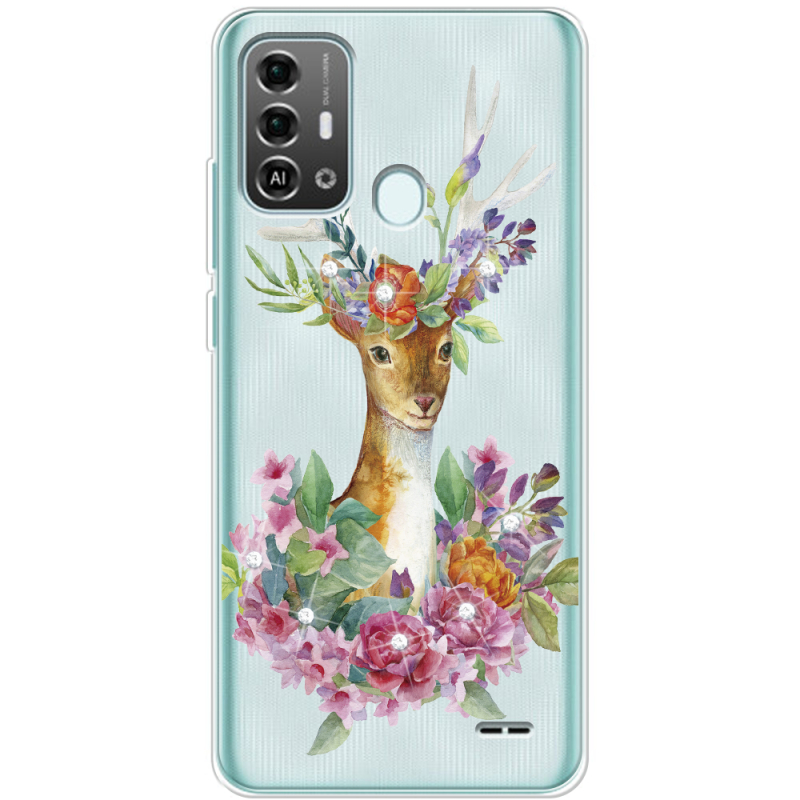 Чехол со стразами ZTE Blade A53 Pro Deer with flowers