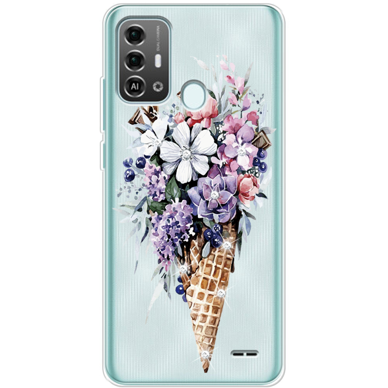 Чехол со стразами ZTE Blade A53 Pro Ice Cream Flowers