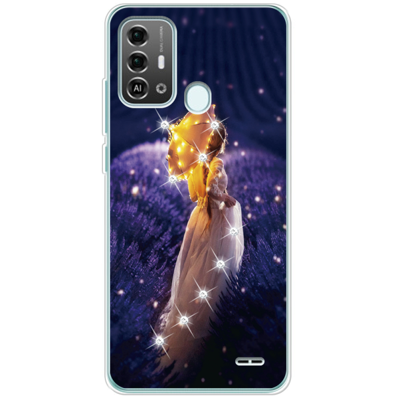 Чехол со стразами ZTE Blade A53 Pro Girl with Umbrella