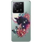 Чехол BoxFace со стразами Xiaomi 13T Cat in Flowers