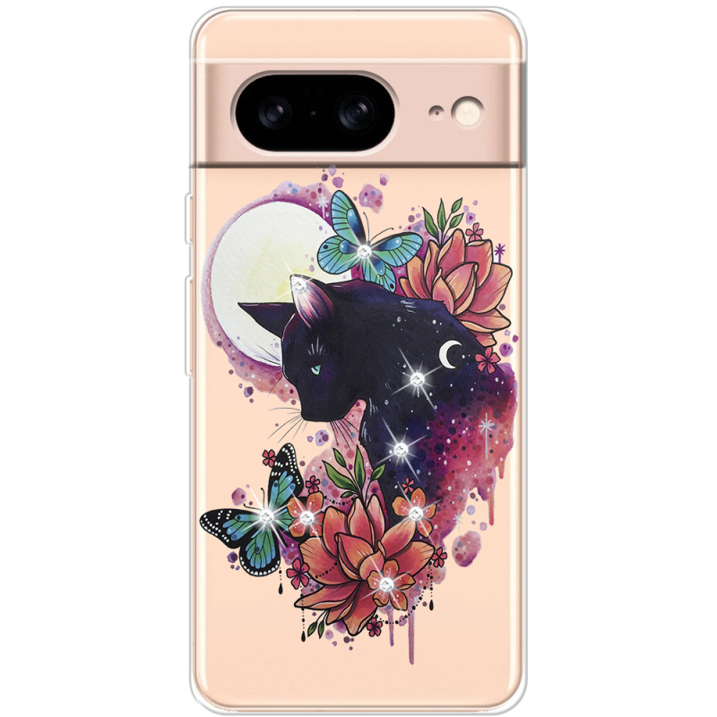 Чехол со стразами Google Pixel 8 Cat in Flowers