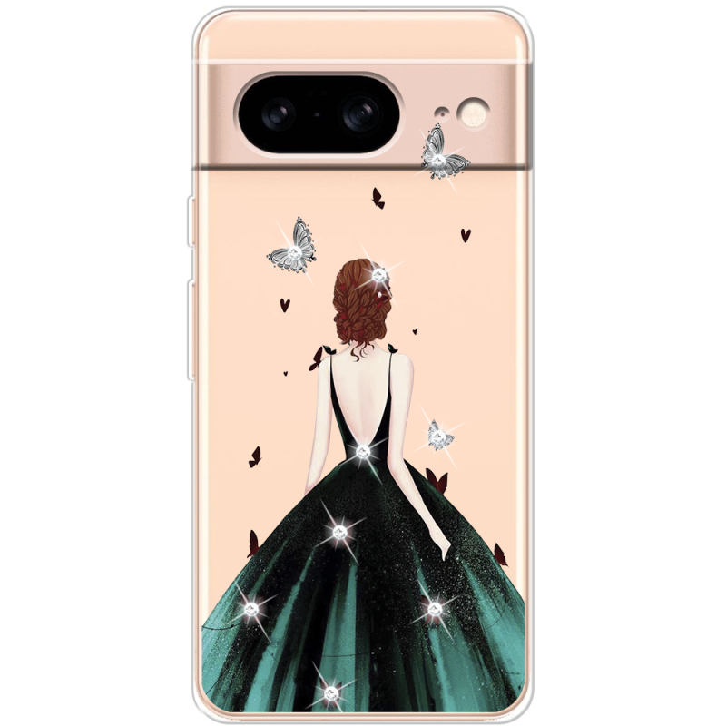 Чехол со стразами Google Pixel 8 Girl in the green dress