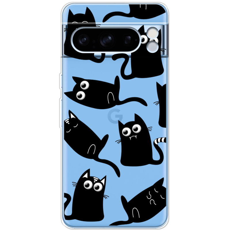 Прозрачный чехол BoxFace Google Pixel 8 Pro с 3D-глазками Black Kitty