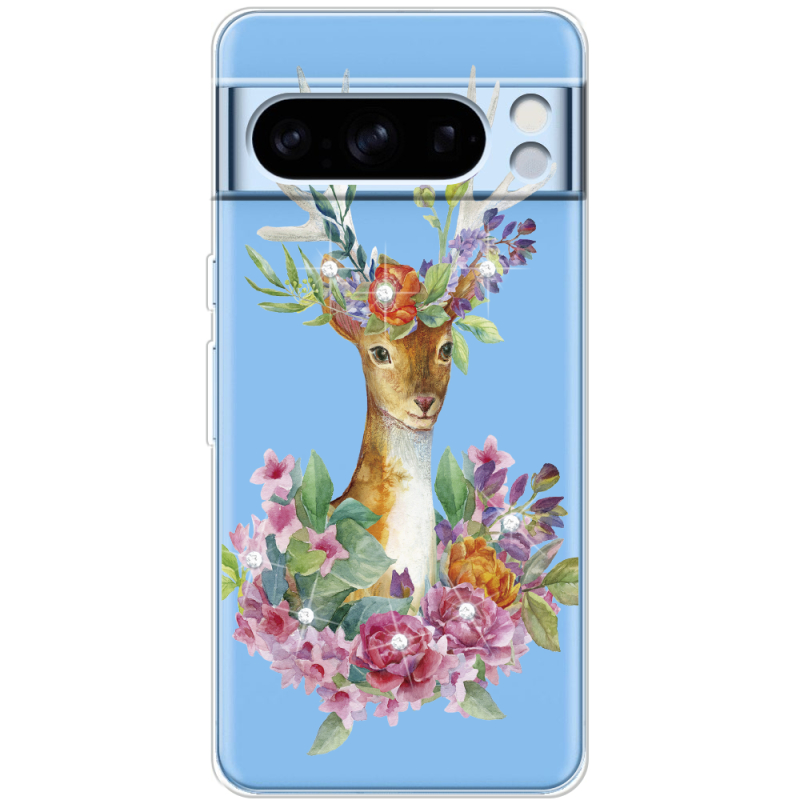 Чехол со стразами Google Pixel 8 Pro Deer with flowers