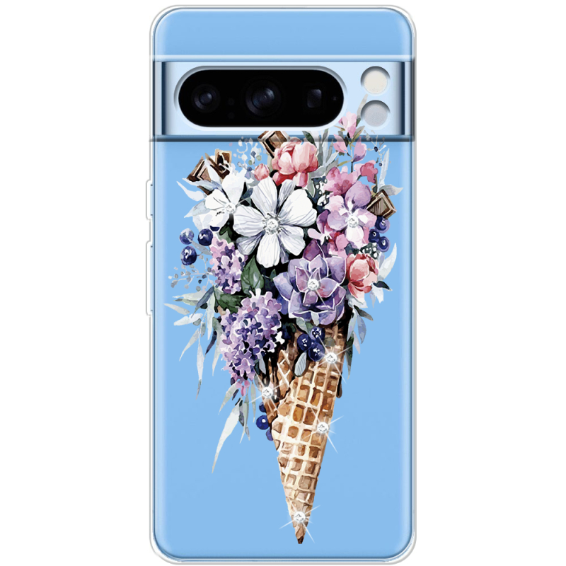 Чехол со стразами Google Pixel 8 Pro Ice Cream Flowers