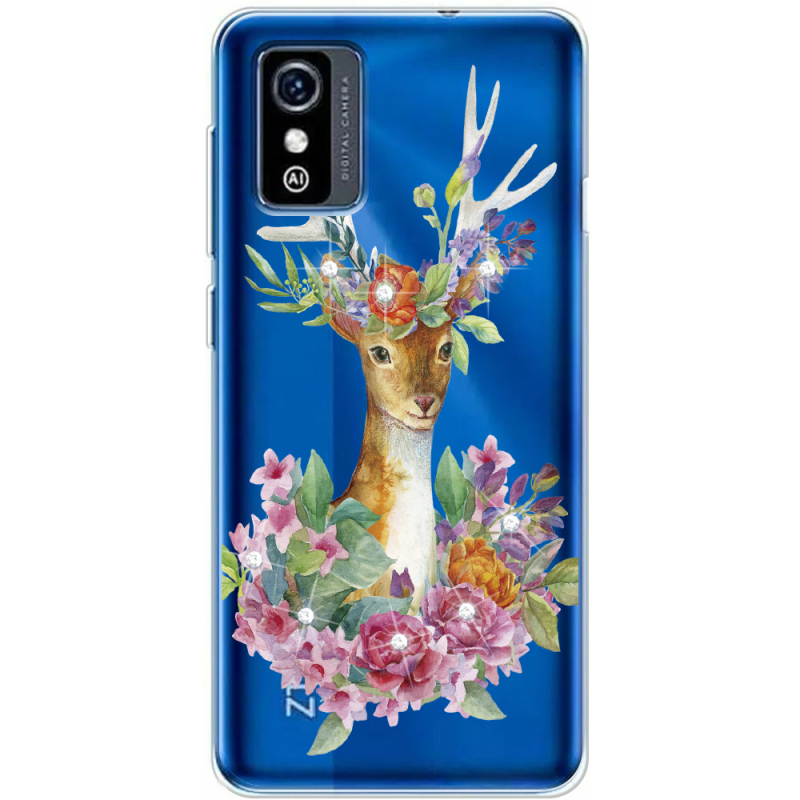 Чехол со стразами ZTE Blade L9 Deer with flowers