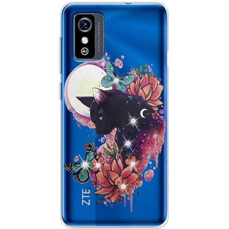 Чехол со стразами ZTE Blade L9 Cat in Flowers