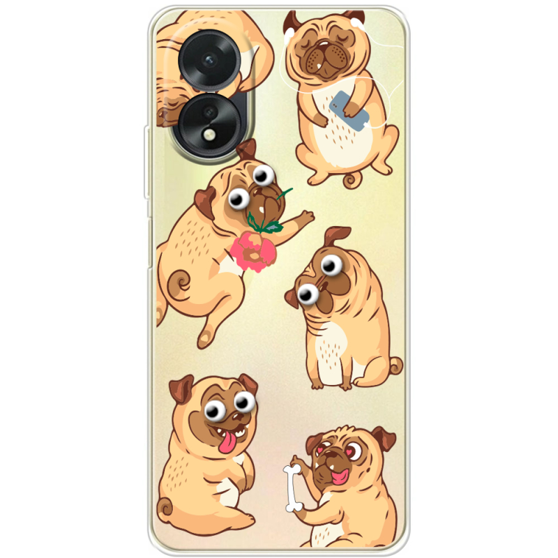 Прозрачный чехол BoxFace OPPO A18 4G с 3D-глазками Pug