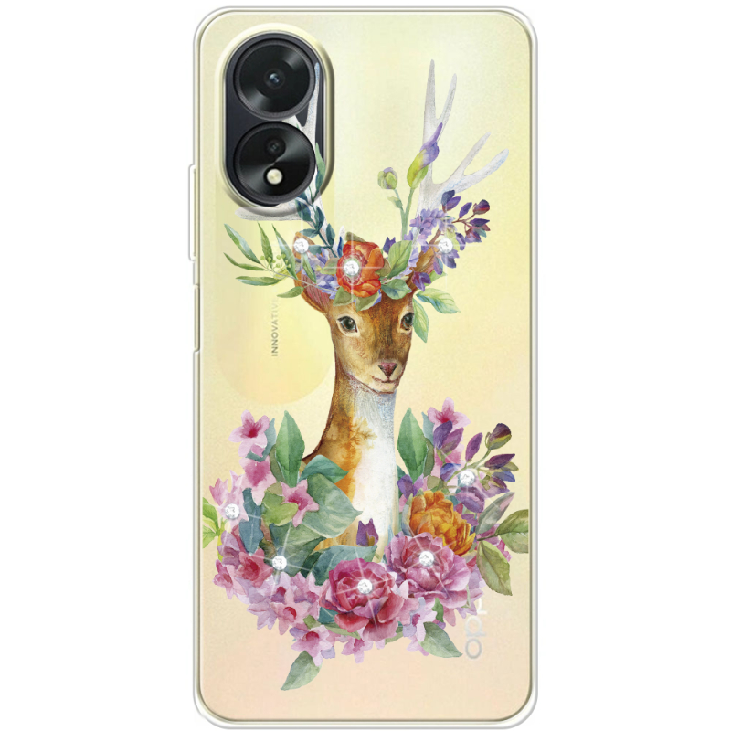 Чехол со стразами OPPO A18 4G Deer with flowers