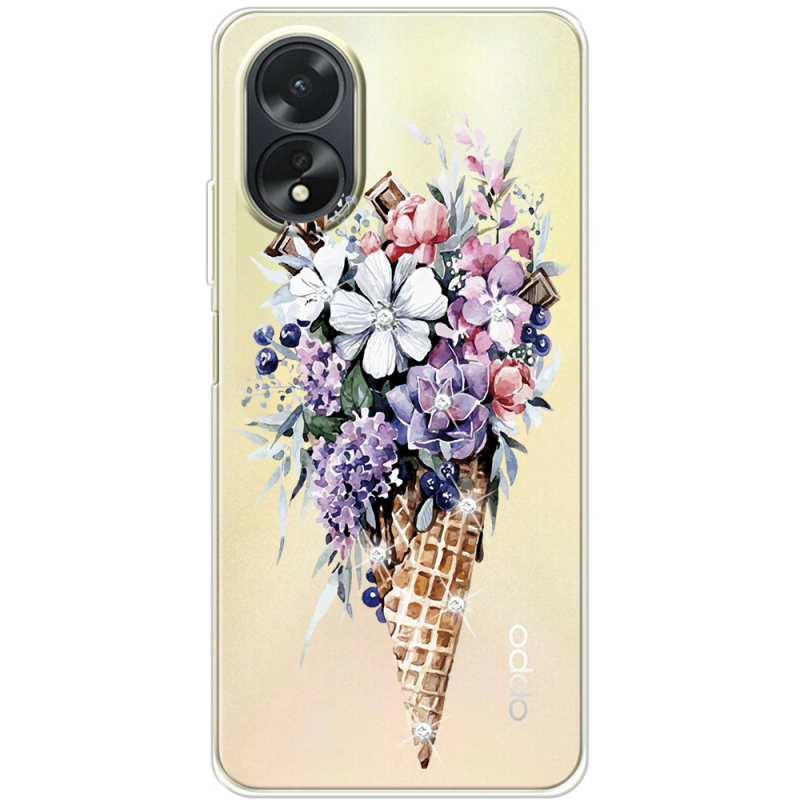 Чехол со стразами OPPO A18 4G Ice Cream Flowers