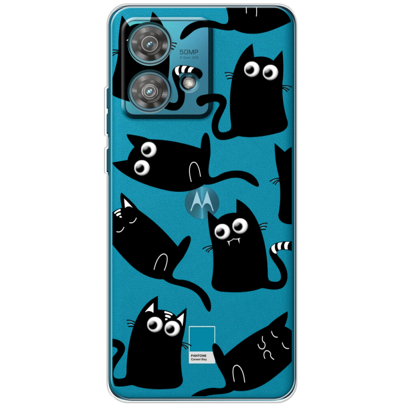 Прозрачный чехол BoxFace Motorola Edge 40 Neo с 3D-глазками Black Kitty