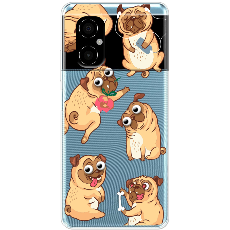 Прозрачный чехол BoxFace Xiaomi Poco M4 5G с 3D-глазками Pug