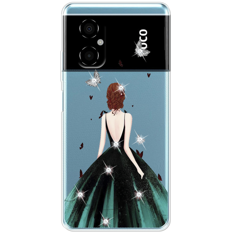 Чехол со стразами BoxFace Xiaomi Poco M4 5G Girl in the green dress