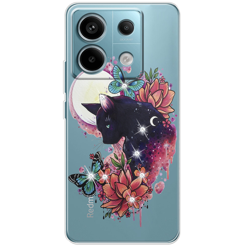 Чехол со стразами BoxFace Xiaomi Redmi Note 13 Pro 5G Cat in Flowers