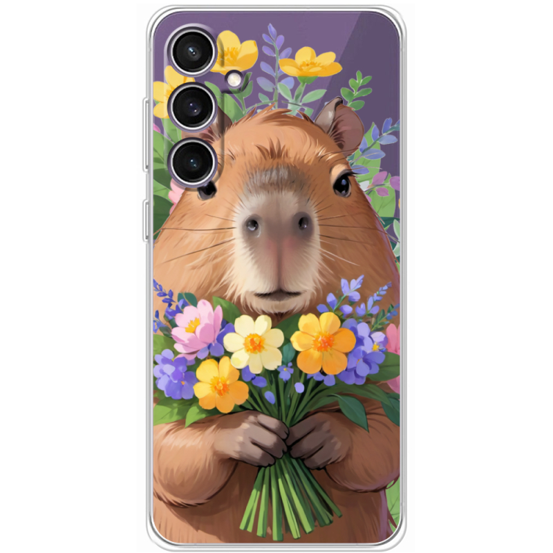 Прозрачный чехол BoxFace Samsung Galaxy S23 FE (S711) Капибара з квітами