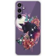 Чехол со стразами Samsung Galaxy S23 FE (S711) Cat in Flowers