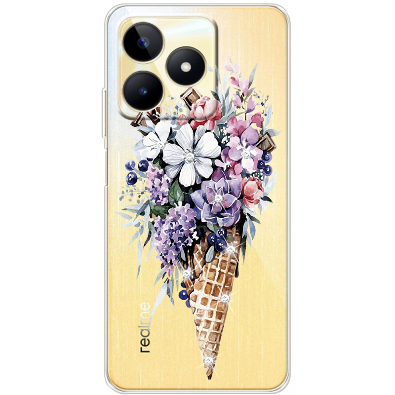 Чехол со стразами Realme C51 Ice Cream Flowers