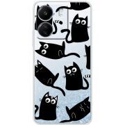 Прозрачный чехол BoxFace Xiaomi Redmi 13C с 3D-глазками Black Kitty