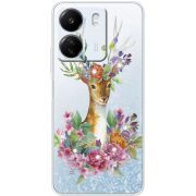 Чехол со стразами Xiaomi Redmi 13C Deer with flowers