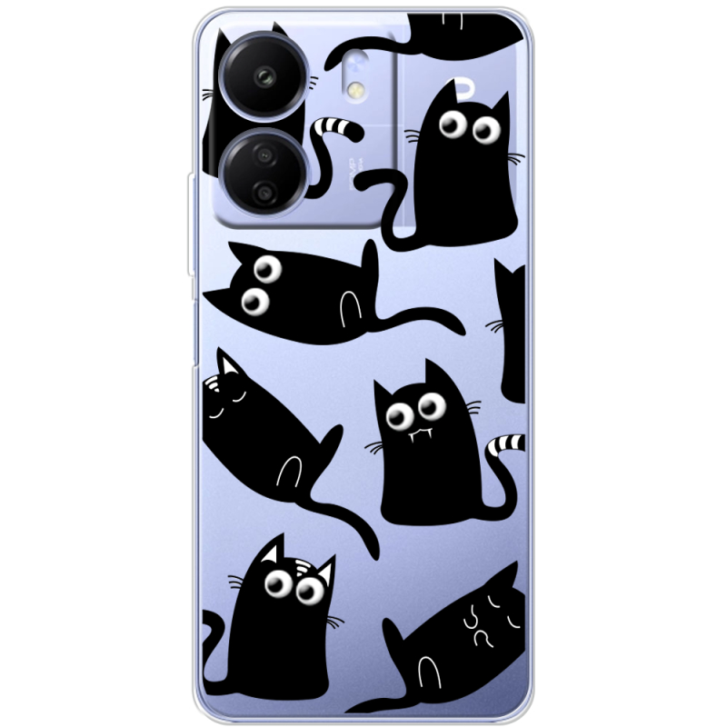 Прозрачный чехол BoxFace Poco C65 с 3D-глазками Black Kitty