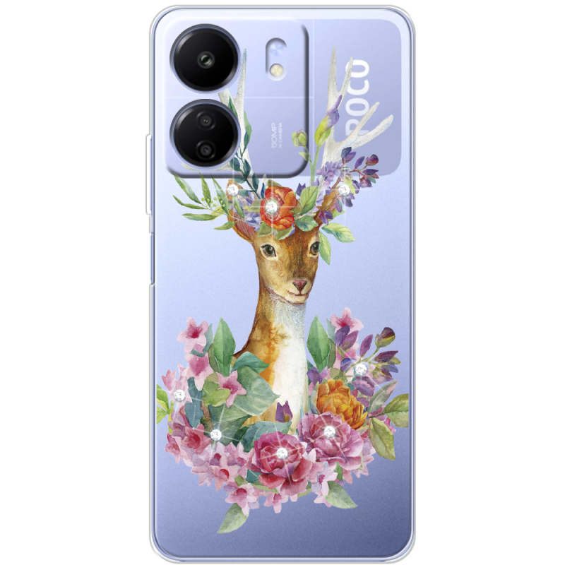 Чехол со стразами Poco C65 Deer with flowers