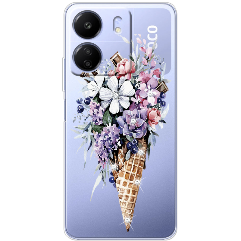 Чехол со стразами Poco C65 Ice Cream Flowers