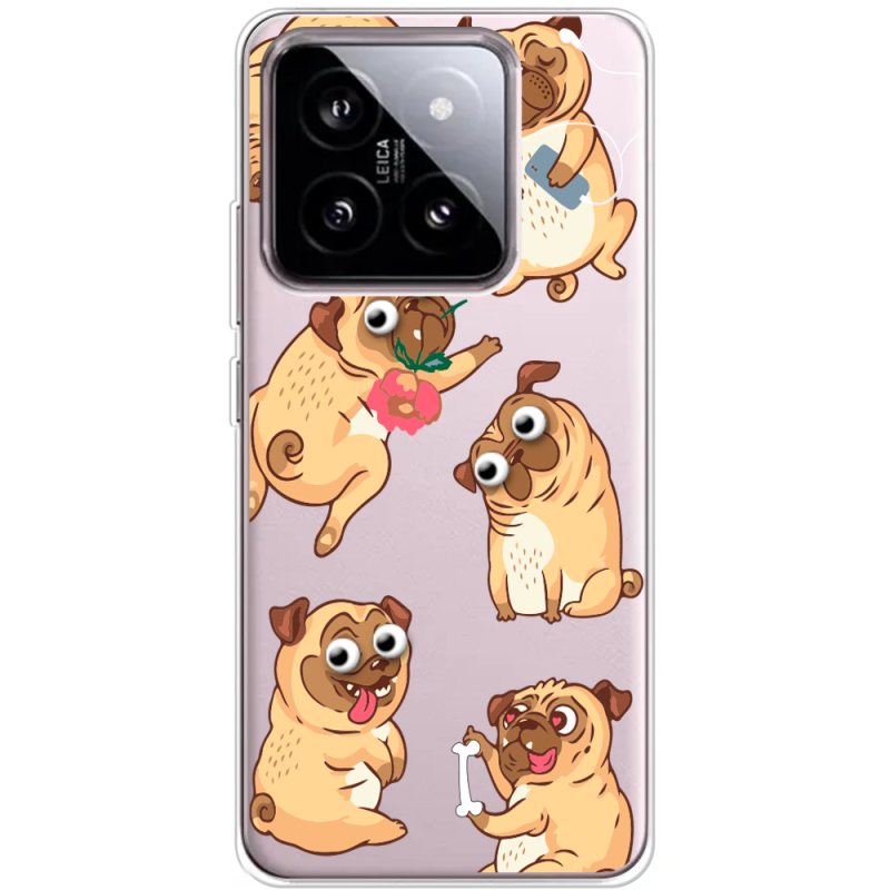 Прозрачный чехол BoxFace Xiaomi 14 с 3D-глазками Pug