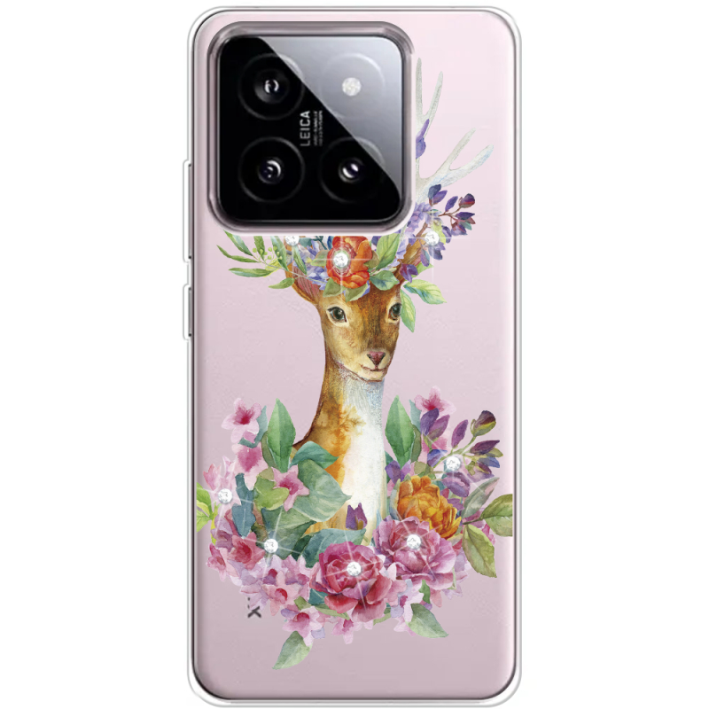 Чехол BoxFace со стразами Xiaomi 14 Deer with flowers