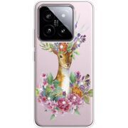 Чехол BoxFace со стразами Xiaomi 14 Deer with flowers