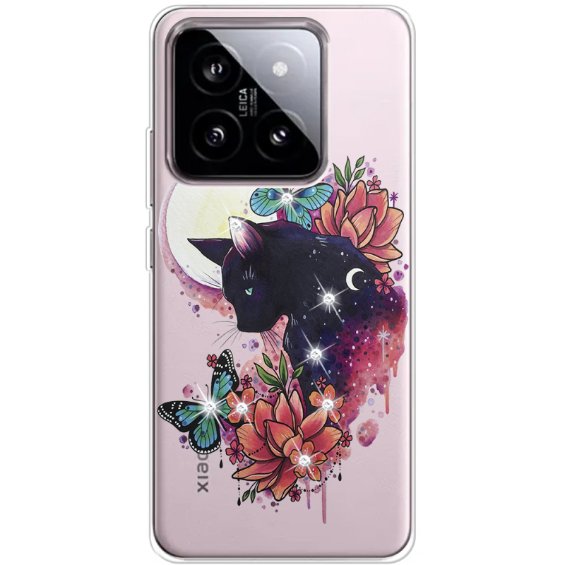 Чехол BoxFace со стразами Xiaomi 14 Cat in Flowers