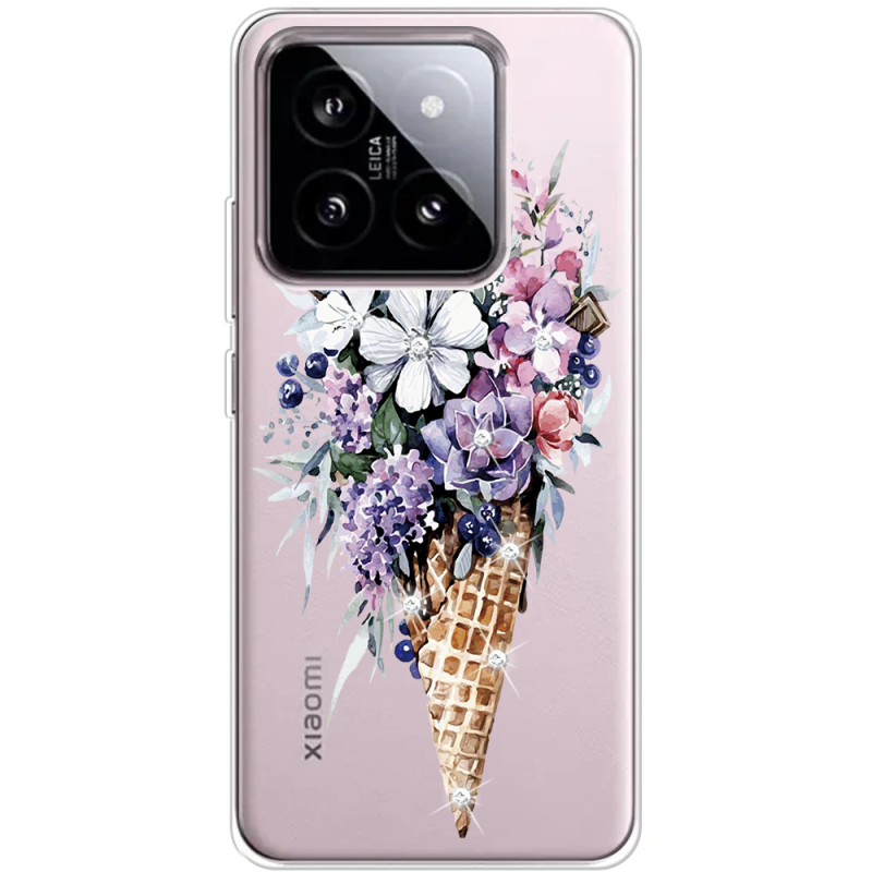 Чехол BoxFace со стразами Xiaomi 14 Ice Cream Flowers