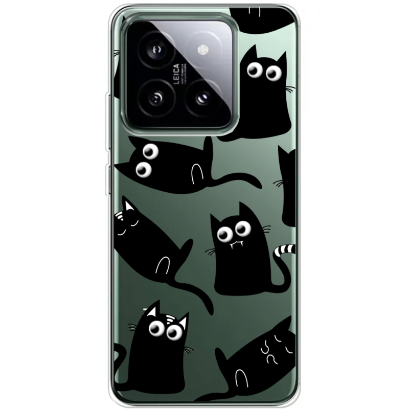 Прозрачный чехол BoxFace Xiaomi 14 Pro с 3D-глазками Black Kitty