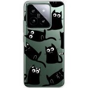 Прозрачный чехол BoxFace Xiaomi 14 Pro с 3D-глазками Black Kitty