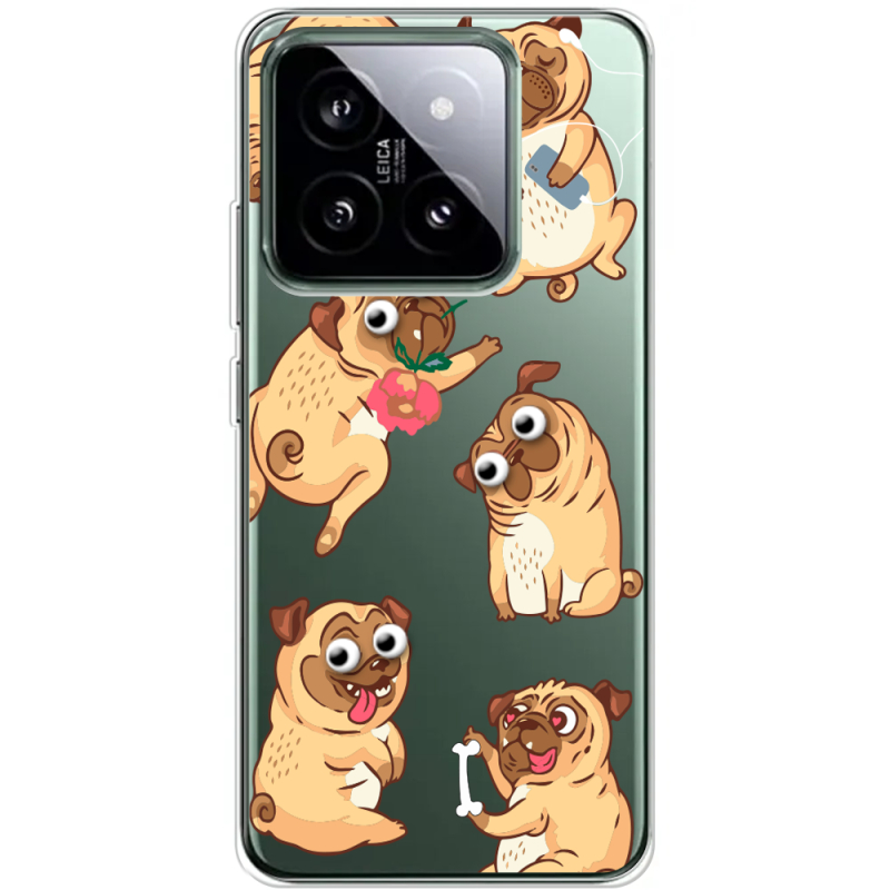 Прозрачный чехол BoxFace Xiaomi 14 Pro с 3D-глазками Pug