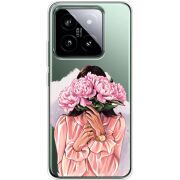 Прозрачный чехол BoxFace Xiaomi 14 Pro Девушка с Пионами