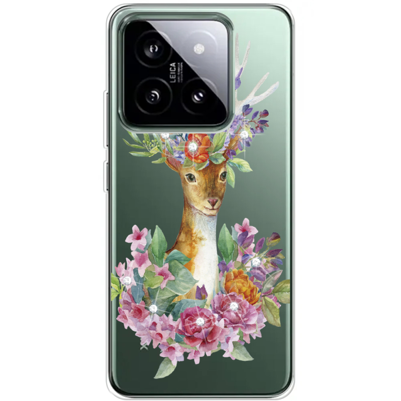 Чехол BoxFace со стразами Xiaomi 14 Pro Deer with flowers